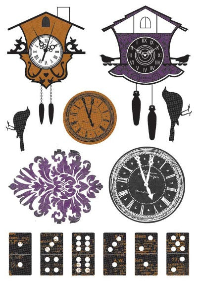 image_f77f2424-2771-4e87-ad0a-4d9fe783f363.jpeg Kaisercraft Printed Chipboard 13th HOUR Halloween Clocks Dominoes Sheet 6"X10" - Image 1