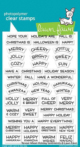 image_fd852bfe-23be-48fb-bf41-7df0243d62d7.jpg Lawn Fawn Reveal Wheel HOLIDAY SENTIMENTS Clear Stamps 45pc - Image 1