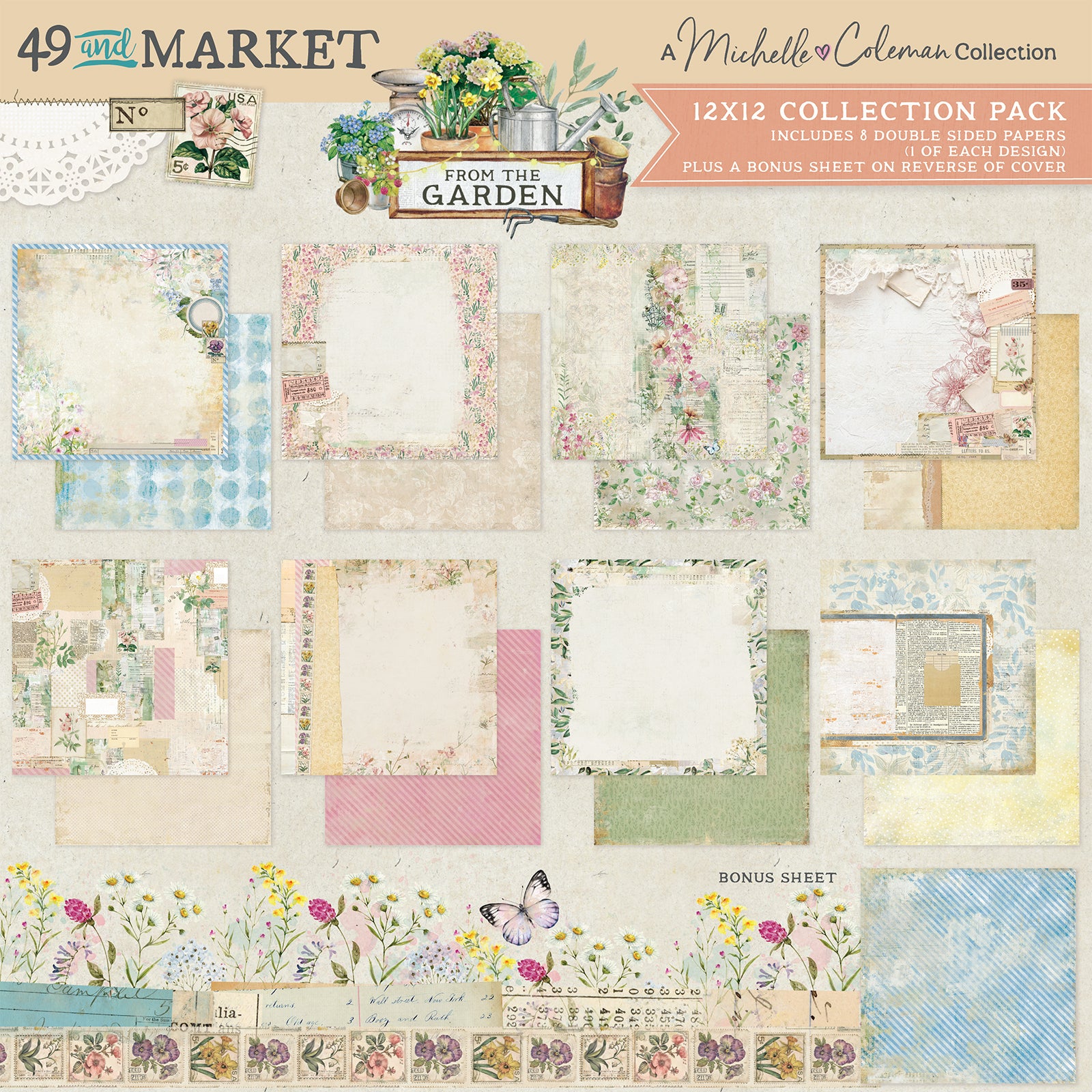 49 and Market Garden collection 49 and Market FROM THE GARDEN 12X12 Scrapbook Collection Pack - Image 1