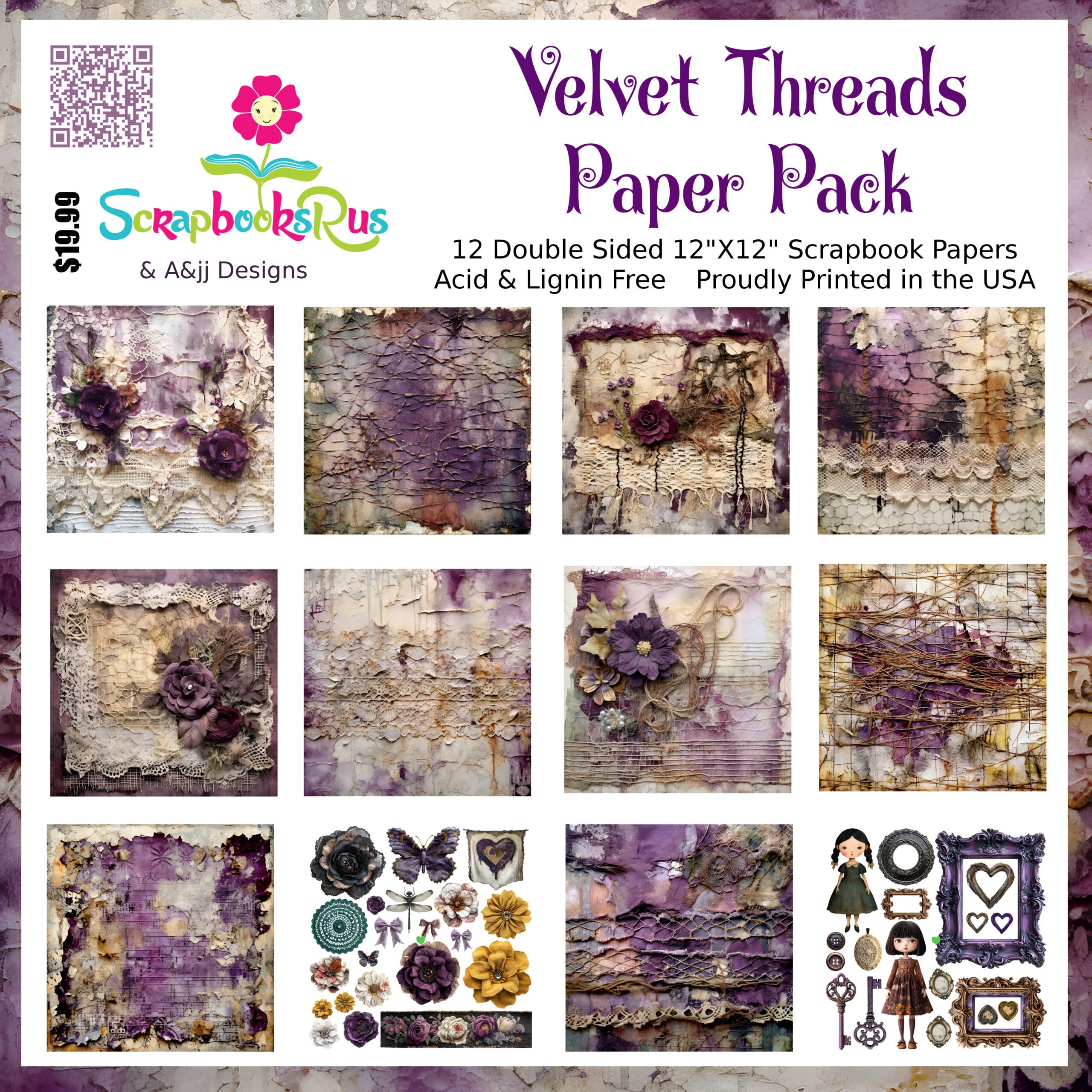 013 Velvet Threads Cover Scrapbooksrus VELVET THREADS 12"X12" Scrapbook Paper Pack - Image 1