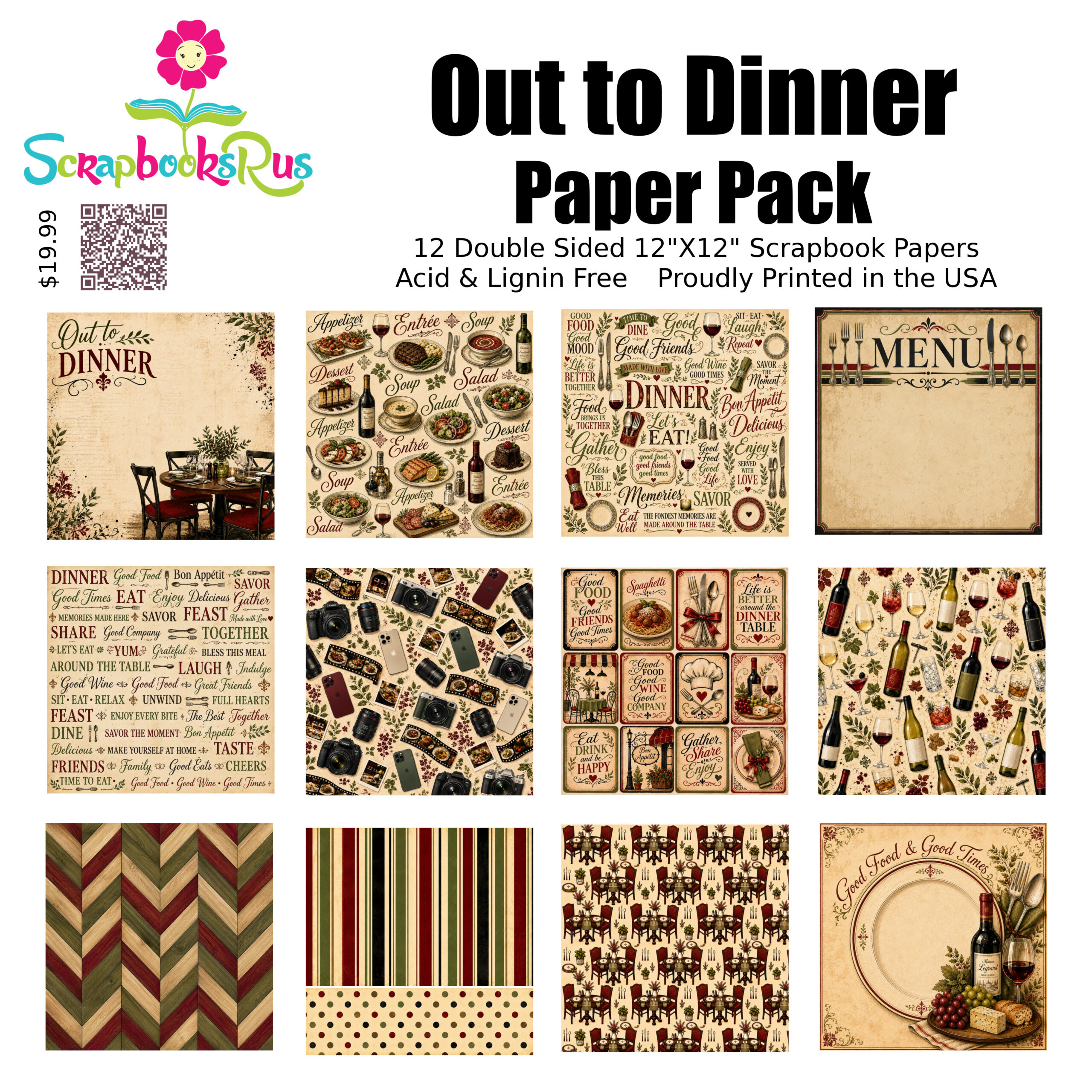 Out to Dinner 12x12 Cover Page Scrapbooksrus OUT TO DINNER 12"X12" Scrapbook Paper Pack - Image 1