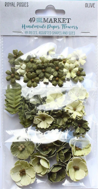 49 and Market ROYAL POSIES OLIVE 49 and Market ROYAL POSIES OLIVE Handmade Paper Flowers 9pc - Image 1