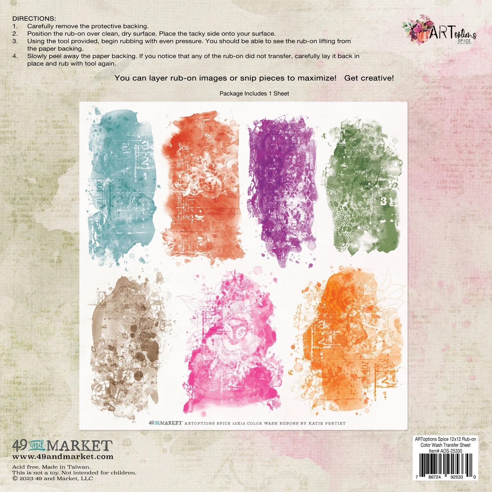49 and Market ARTOPTIONS SPICE 12X12 COLOR WASH RUBON TRANSFER Sheet - Image 2